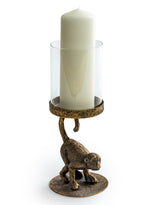 Antiqued Crouching Monkey Candle Holder with Glass Cover - HKL84