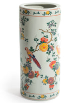White Ceramic Floral & Tropical Bird Umbrella Stand - BP315