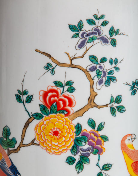 White Ceramic Floral & Tropical Bird Umbrella Stand - BP315