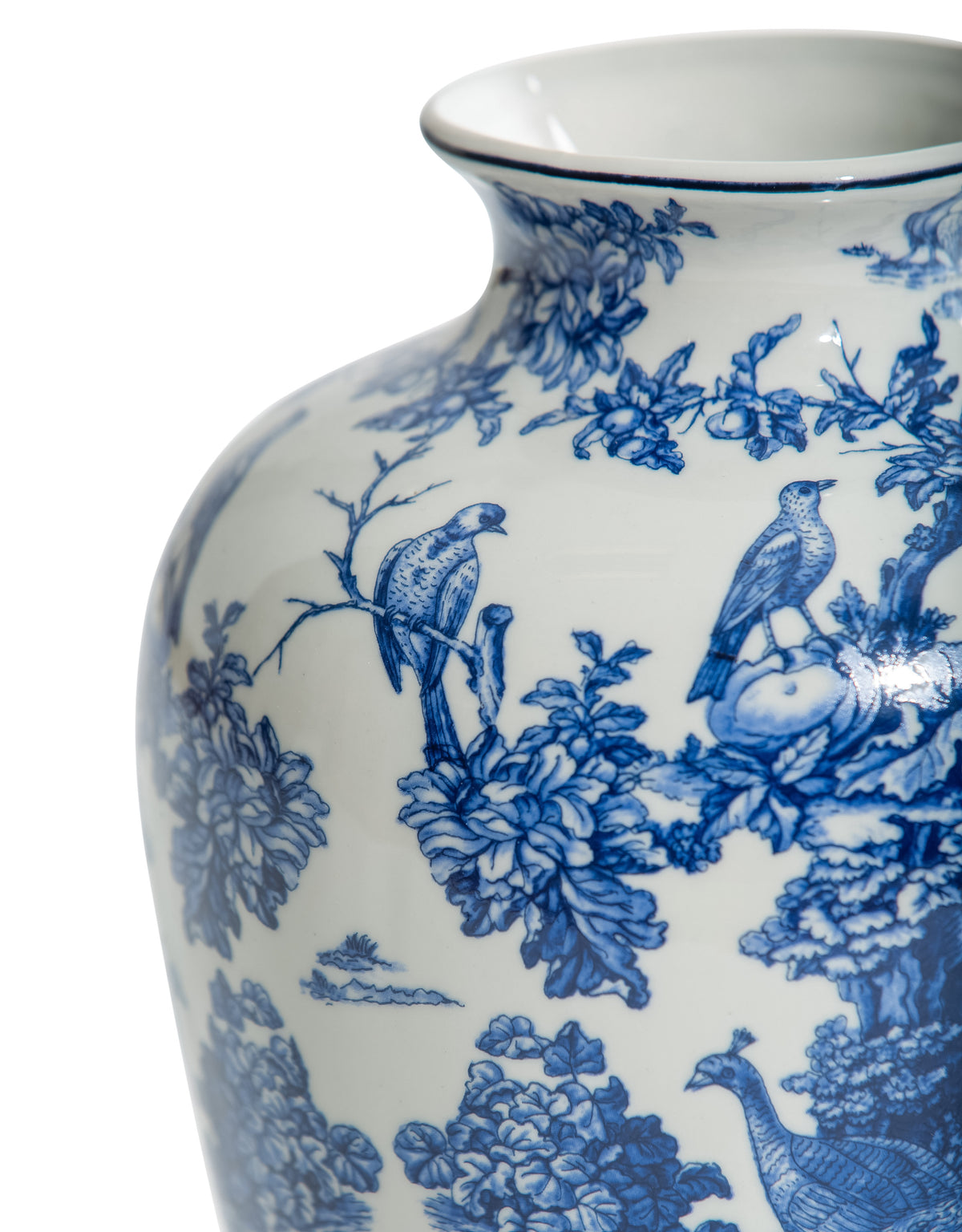 White & Blue Ceramic Flora & Fauna Bird Vase - BP316
