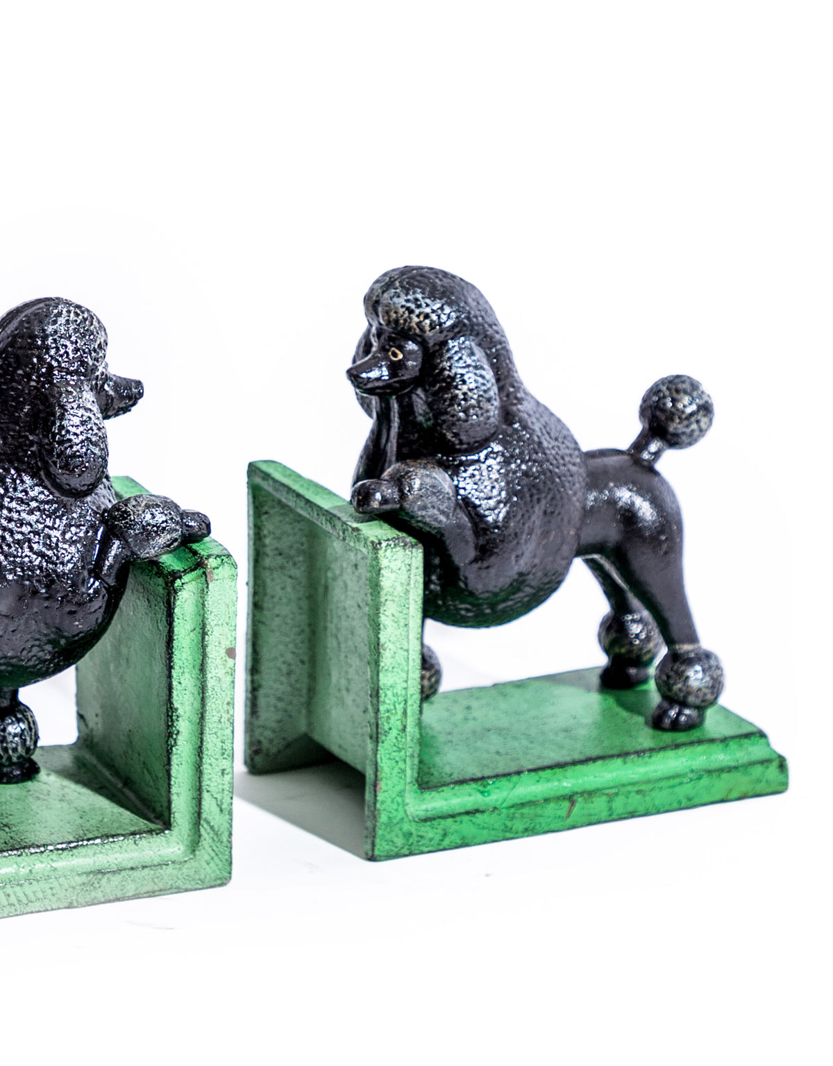 Cast Iron Antiqued Pair of Black Poodle Bookends - STM81