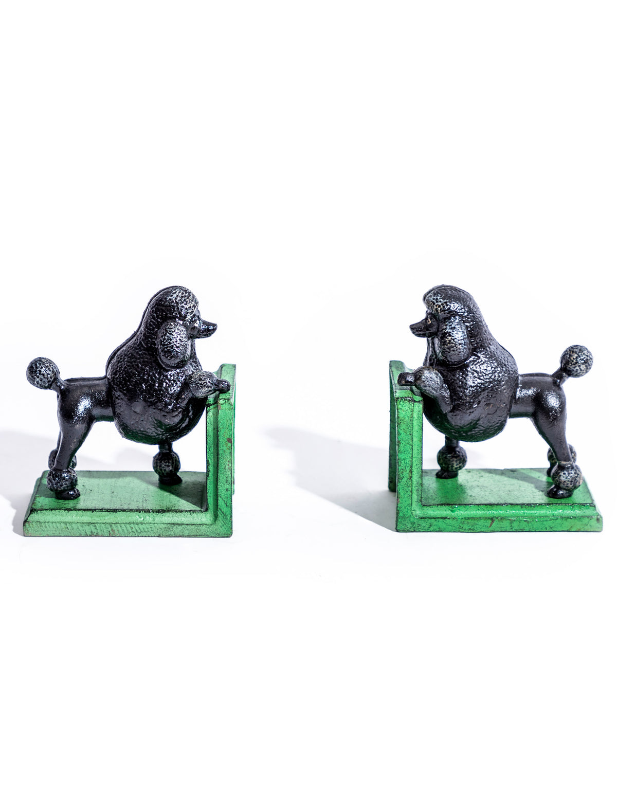 Cast Iron Antiqued Pair of Black Poodle Bookends - STM81