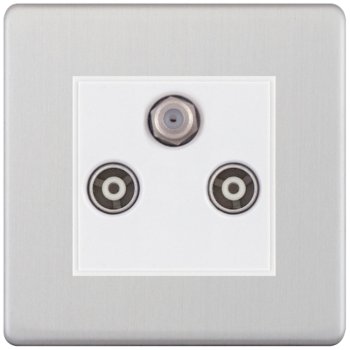 Selectric 5M-Plus Satin Chrome Triplex SAT/TV/FM Socket with White Insert