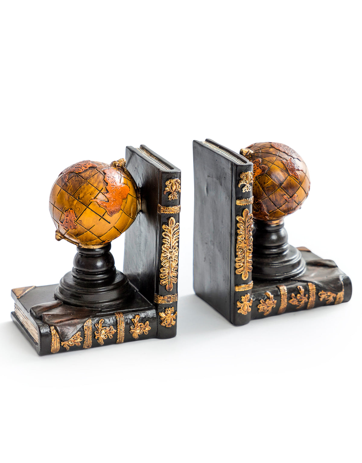 Antiqued Pair of Globe Bookends - CRT125