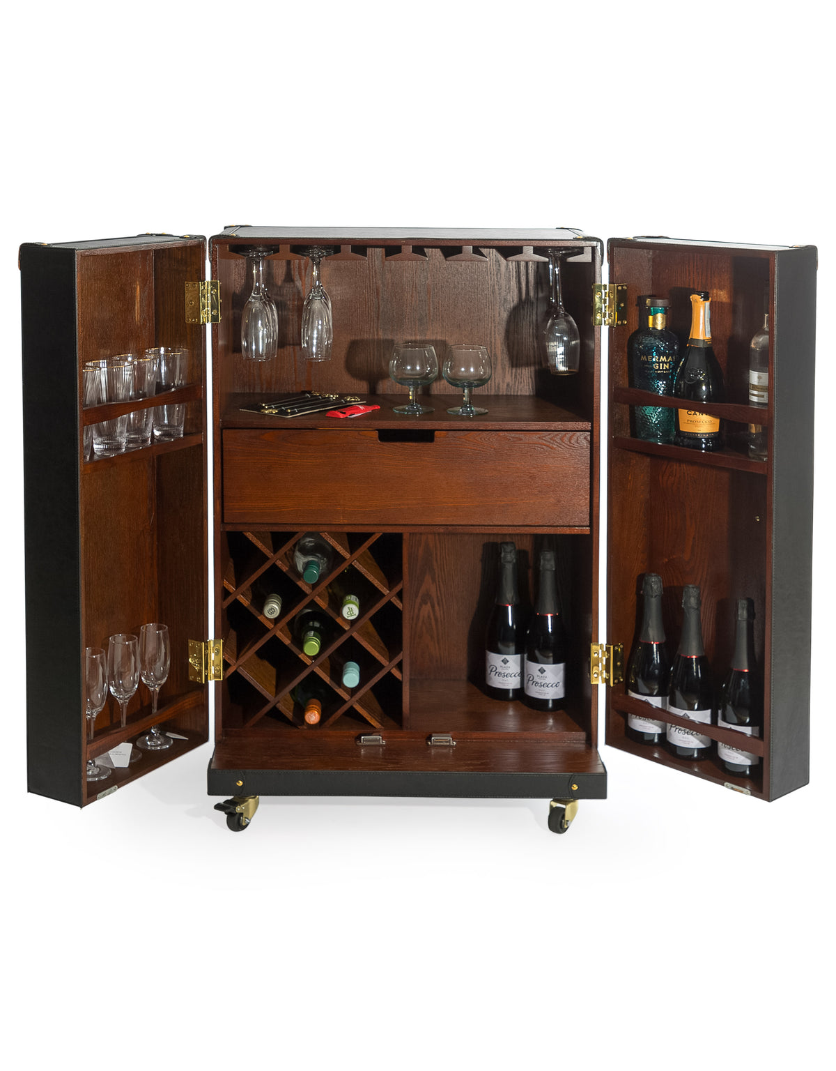 Soho Steamer Large Leather Two-Door Wine / Bar Cabinet - SBC12