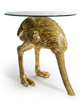 Large Gold "Head-Buried" Ostrich Side Table w/ Glass Top - DVM48