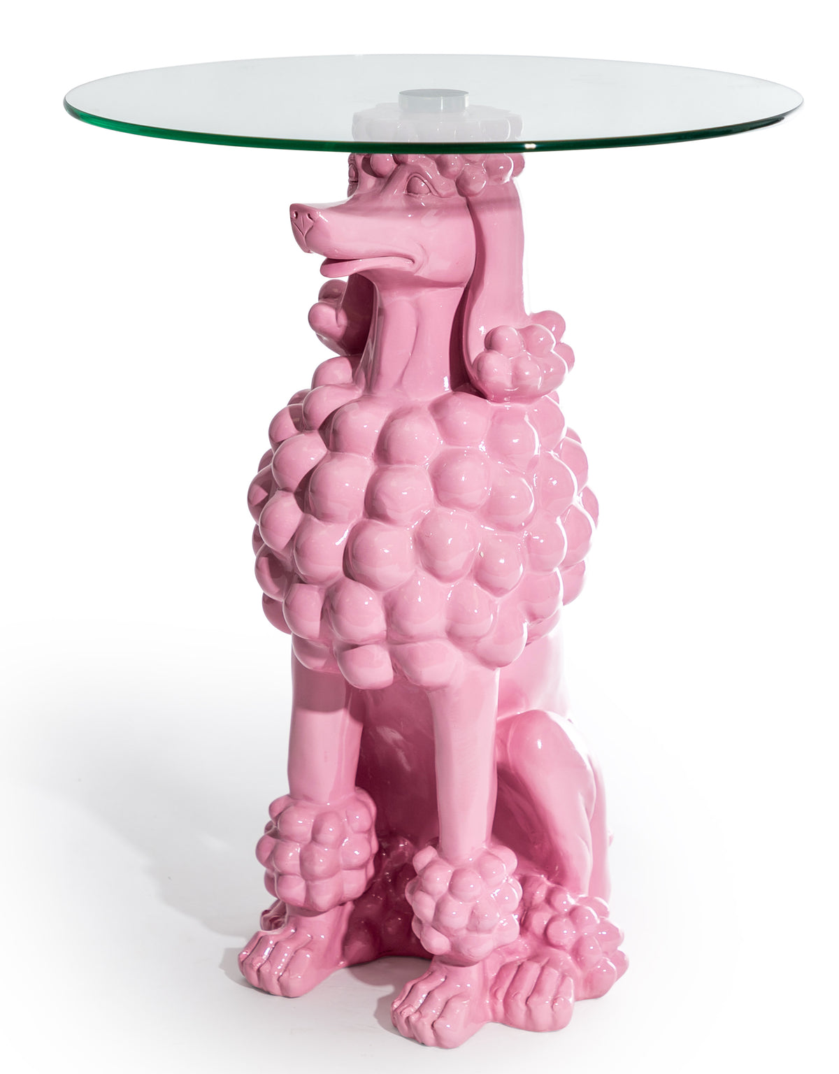 Sitting Pink Poodle Side Table w/ Glass Top - DVM51