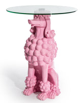 Sitting Pink Poodle Side Table w/ Glass Top - DVM51
