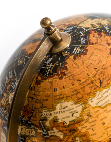 Antique Black Globe on Brass & Wood Stand - FMH29