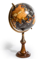 Antique Black Globe on Brass & Wood Stand - FMH29