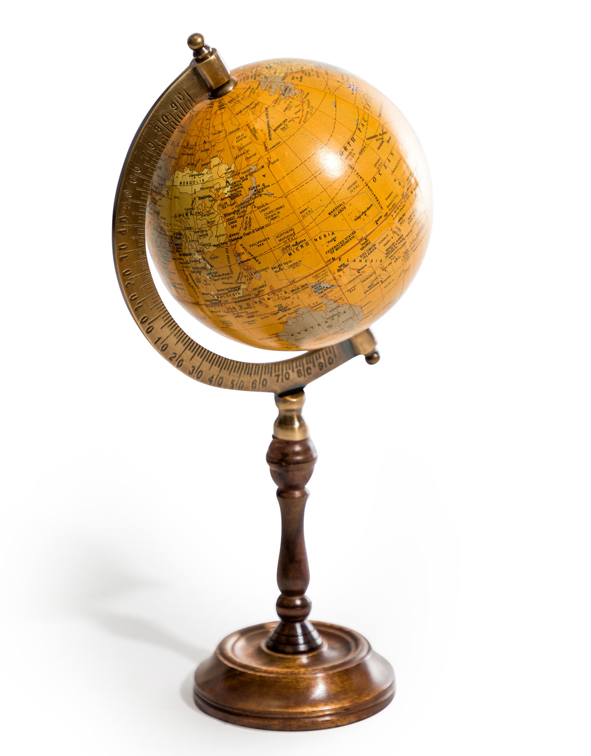 Antique Brown Globe on Wooden Stand - FMH30