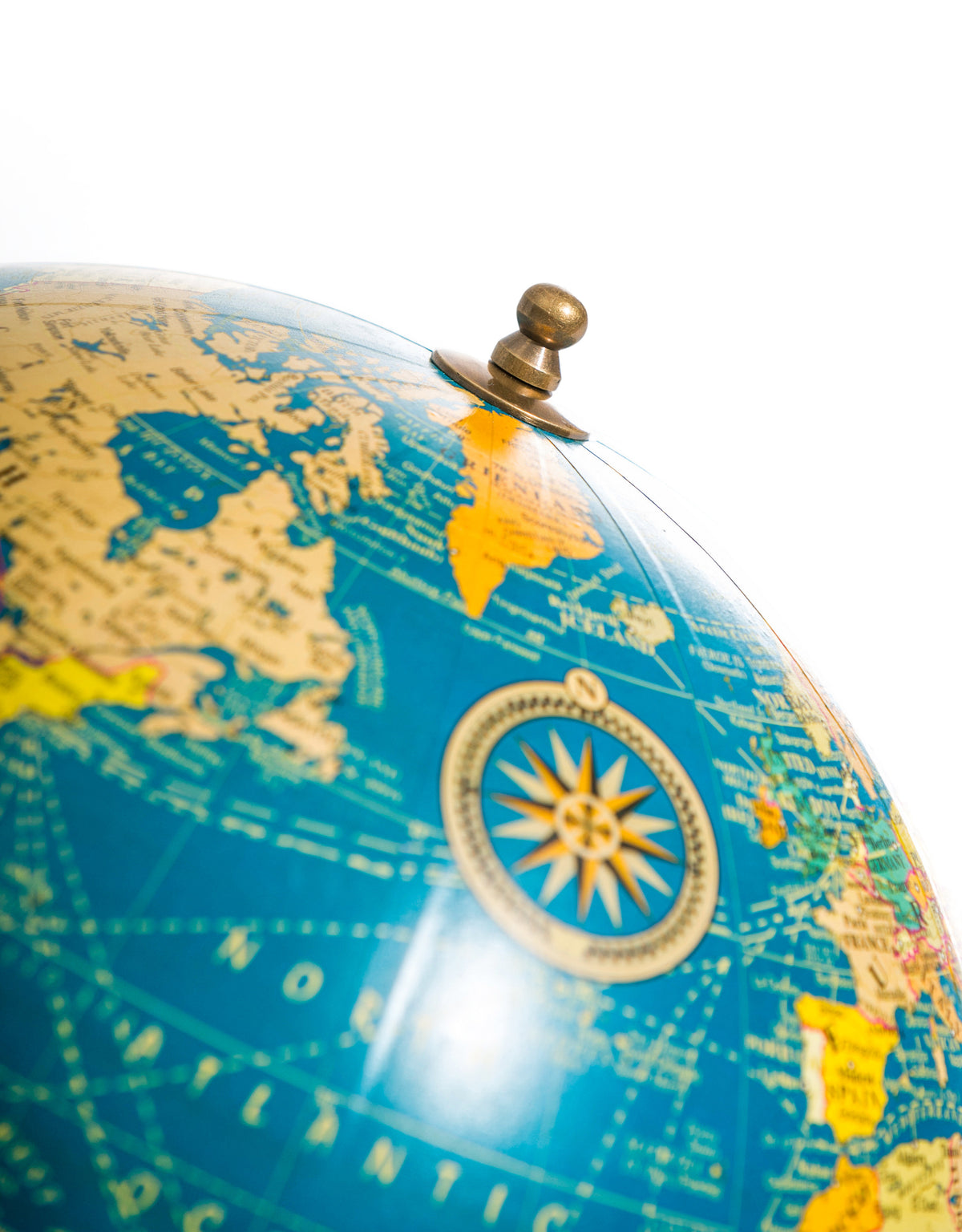 Large Blue Globe on Brass & Wood Stand - FMH31