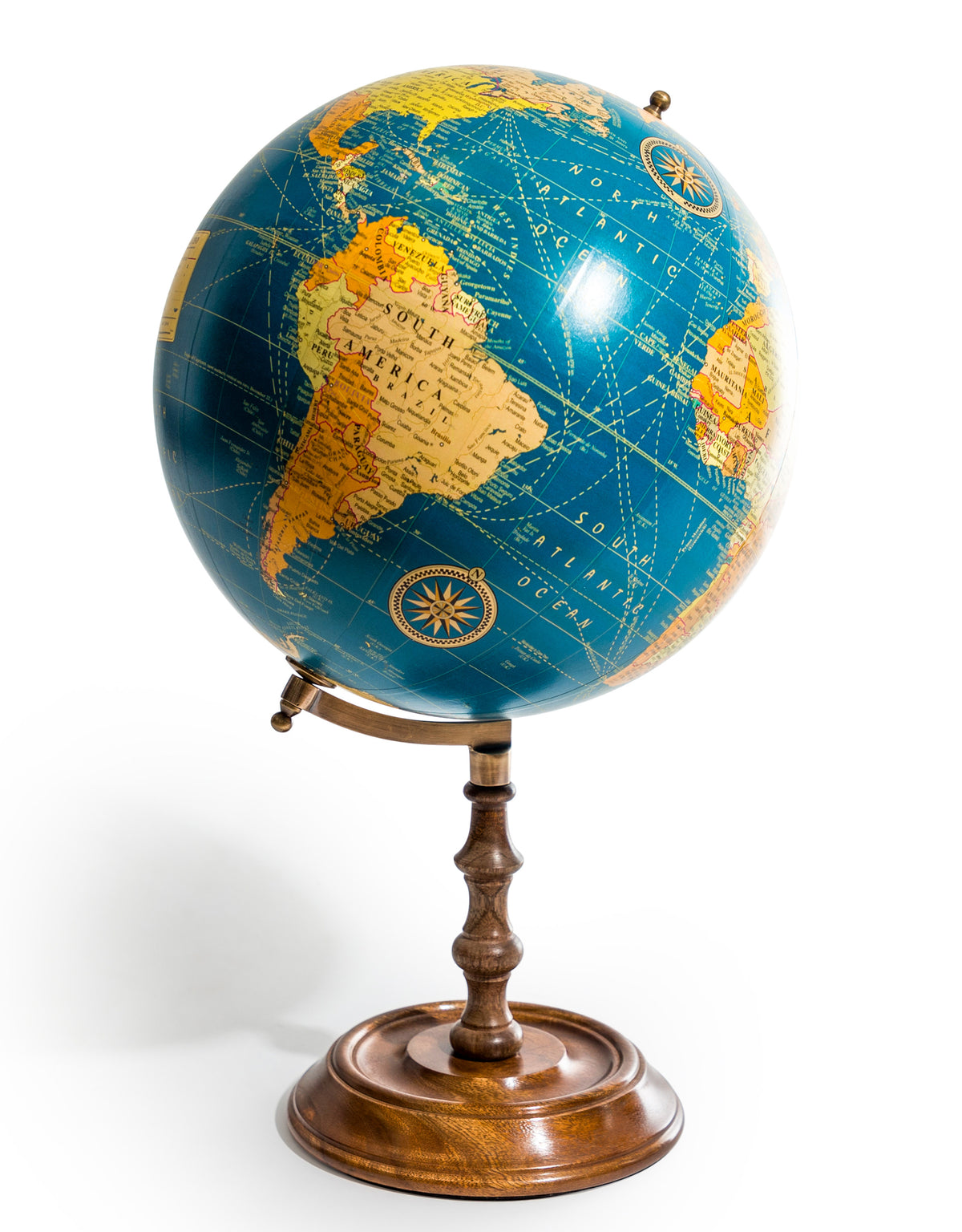 Large Blue Globe on Brass & Wood Stand - FMH31