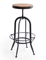 Matt Black Vintage Style Adjustable Bar Stool w/ Wood Seat - CL150