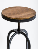 Matt Black Vintage Style Adjustable Bar Stool w/ Wood Seat - CL150