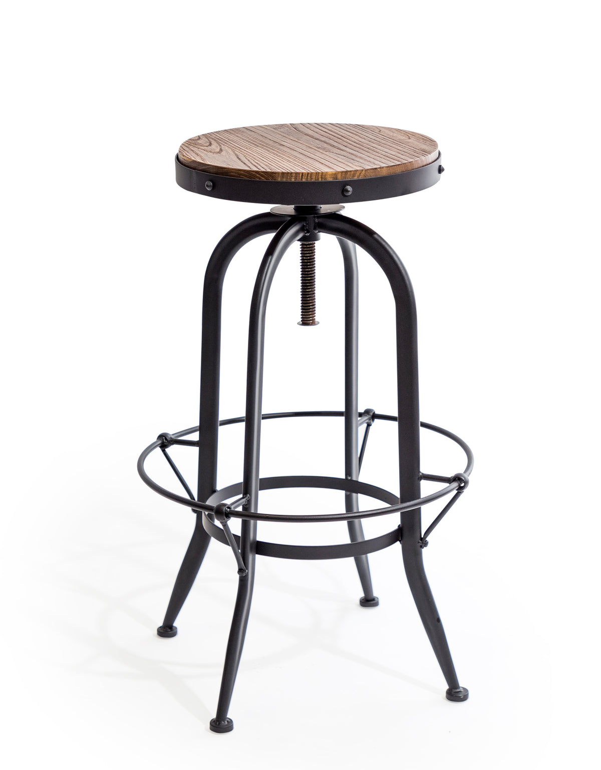 Matt Black Vintage Style Adjustable Bar Stool w/ Wood Seat - CL150