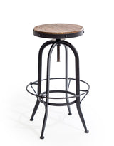 Matt Black Vintage Style Adjustable Bar Stool w/ Wood Seat - CL150