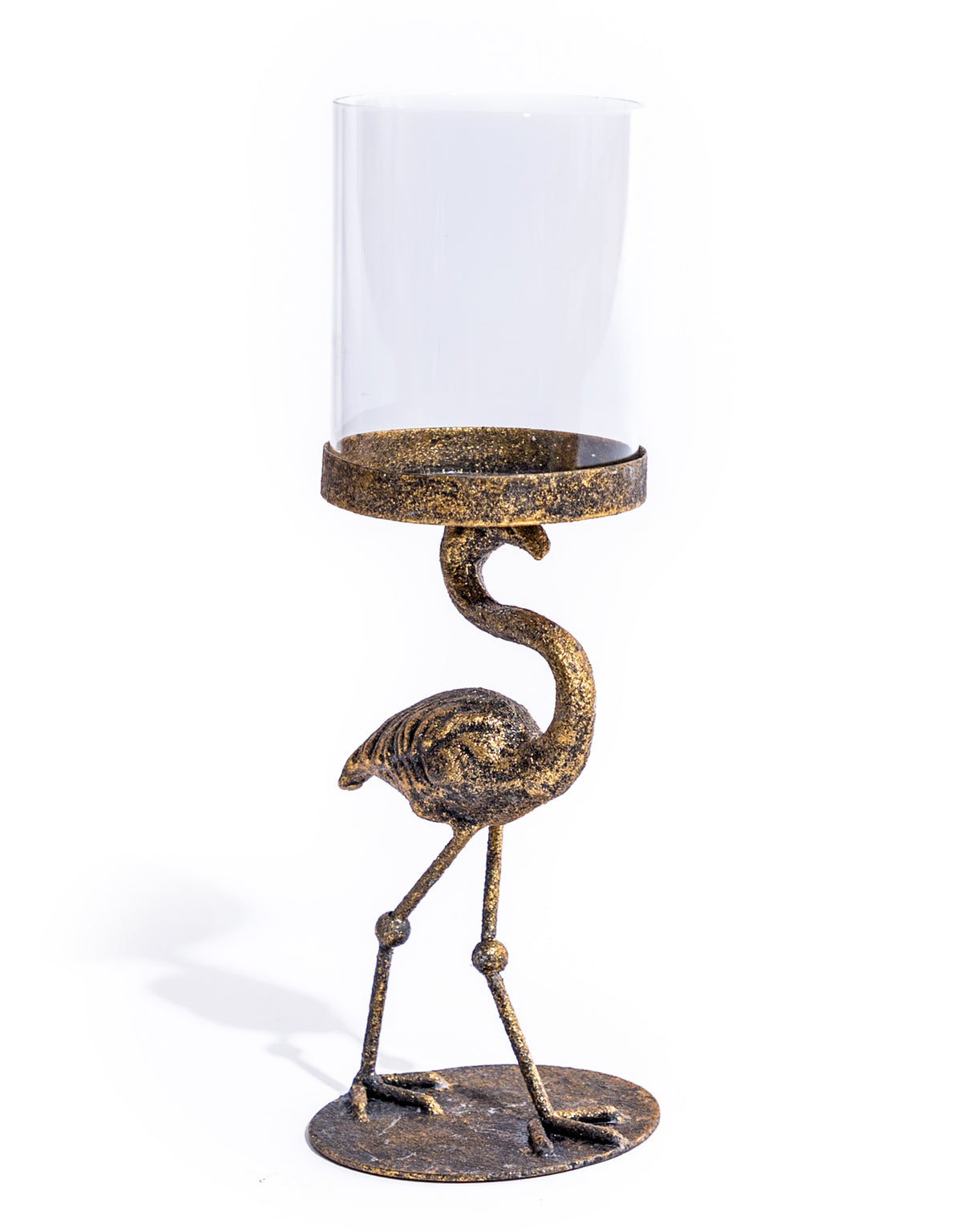 Antiqued Flamingo Candle Holder with Glass Cover - HKL87