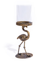 Antiqued Flamingo Candle Holder with Glass Cover - HKL87