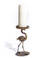 Antiqued Flamingo Candle Holder with Glass Cover - HKL87