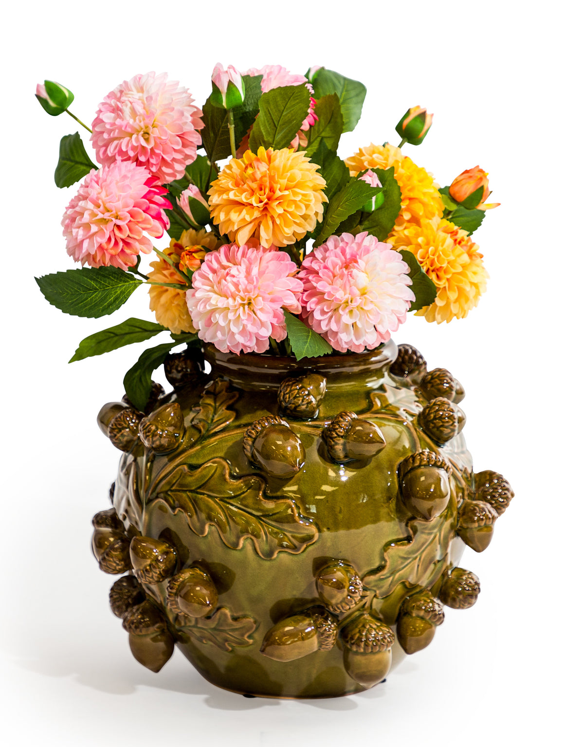 Crackle Oak Green Multi Acorn Ceramic Vase - ASP10