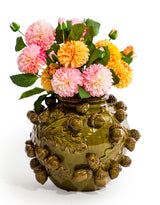 Crackle Oak Green Multi Acorn Ceramic Vase - ASP10