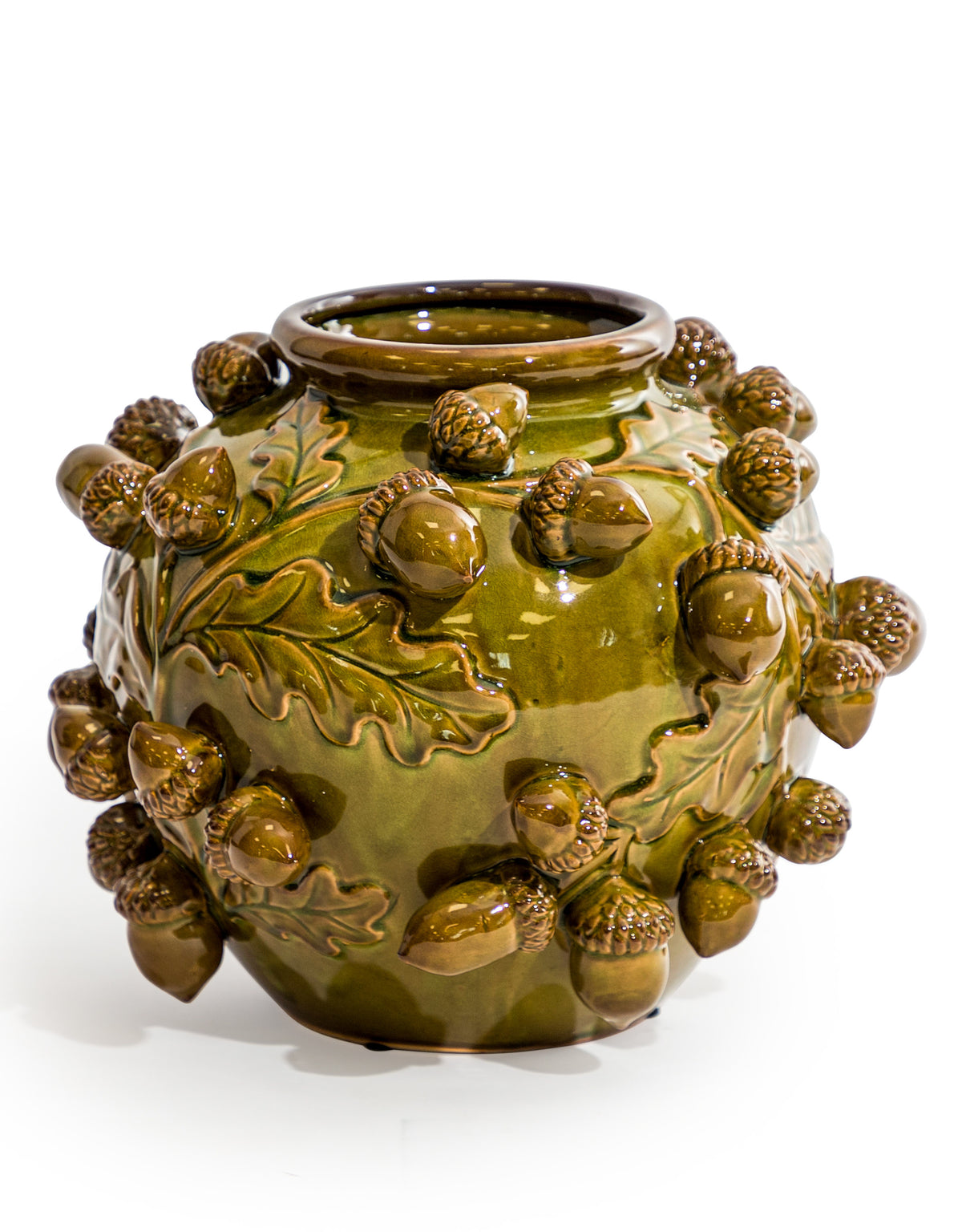 Crackle Oak Green Multi Acorn Ceramic Vase - ASP10