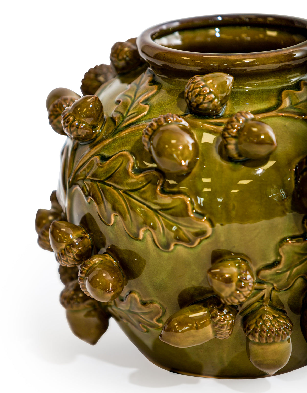 Crackle Oak Green Multi Acorn Ceramic Vase - ASP10