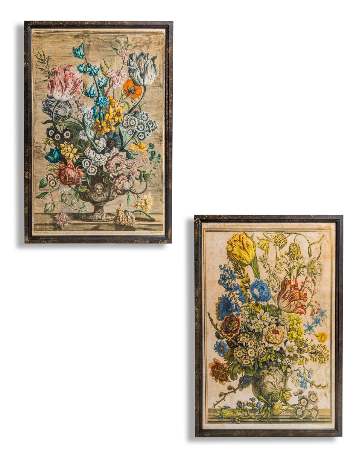 Set of 2 Antiqued White Boho Floral Wall Prints - JCS29