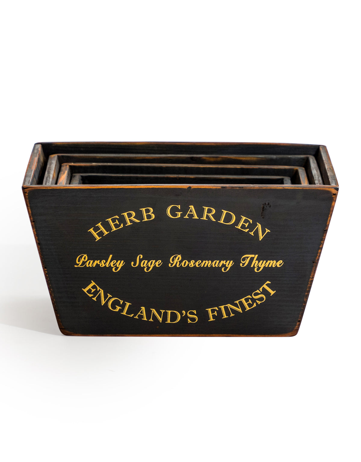 Set of 4 Antique Black Wooden 'Herb Garden' Planters / Storage Boxes - FC42