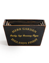 Set of 4 Antique Black Wooden 'Herb Garden' Planters / Storage Boxes - FC42