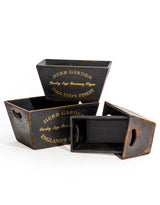 Set of 4 Antique Black Wooden 'Herb Garden' Planters / Storage Boxes - FC42