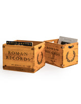Set of 2 Antiqued Wooden "Roman Records" LP Record Storage Boxes - FC44
