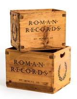 Set of 2 Antiqued Wooden "Roman Records" LP Record Storage Boxes - FC44