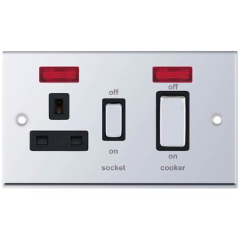 Selectric 7M-Pro Polished Chrome 45A DP Switch and 13A Switched Socket with Neon and Black Insert