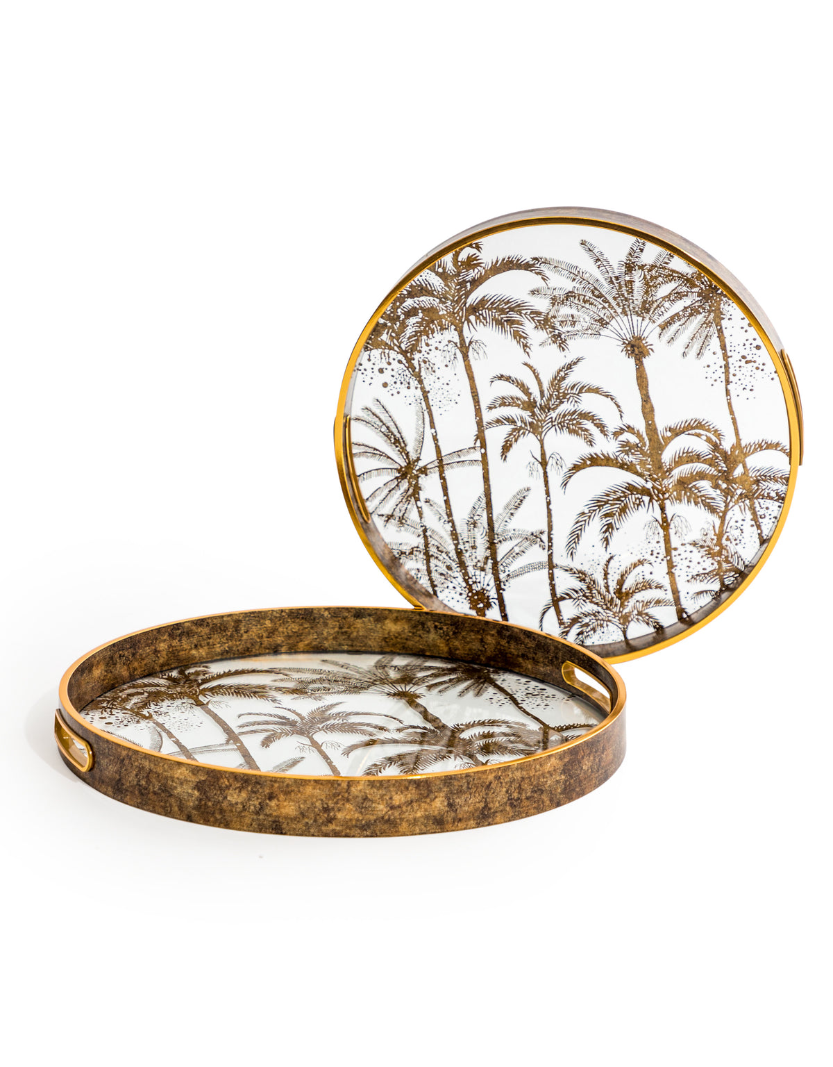 Set of 2 Dark Gold Palm Tree Serving Trays - LUM17