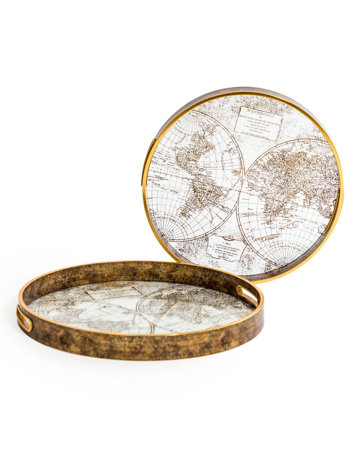 Set of 2 Dark Gold World Map Serving Trays - LUM18