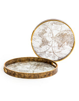 Set of 2 Dark Gold World Map Serving Trays - LUM18