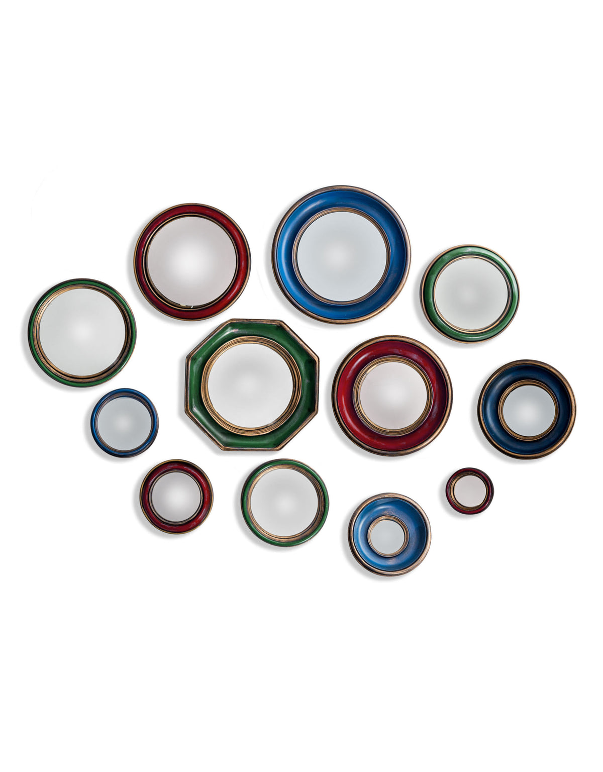 Set of 36 Blue/Red/Green With Gold Inner Frame Convex Mirrors - MK201