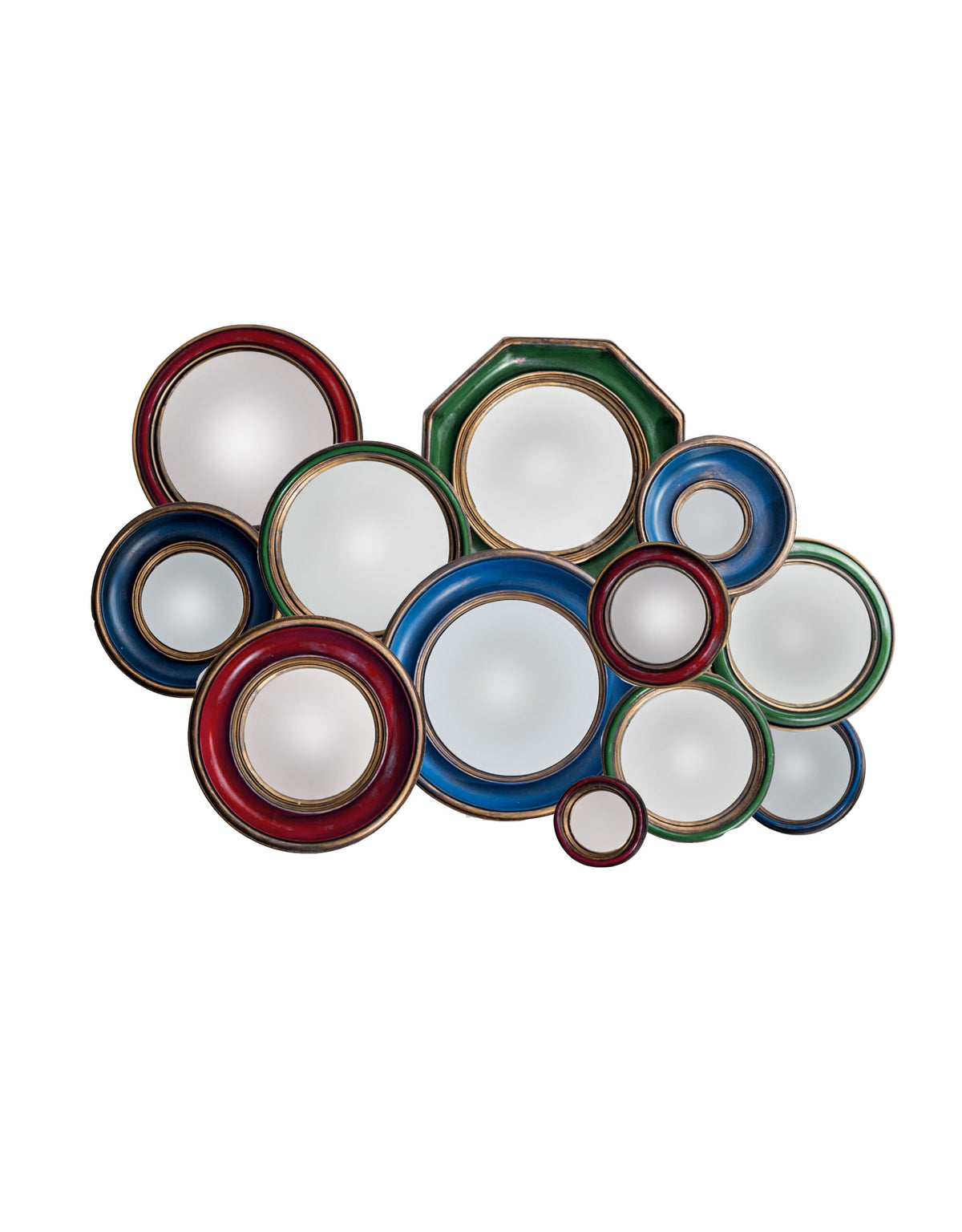 Set of 36 Blue/Red/Green With Gold Inner Frame Convex Mirrors - MK201