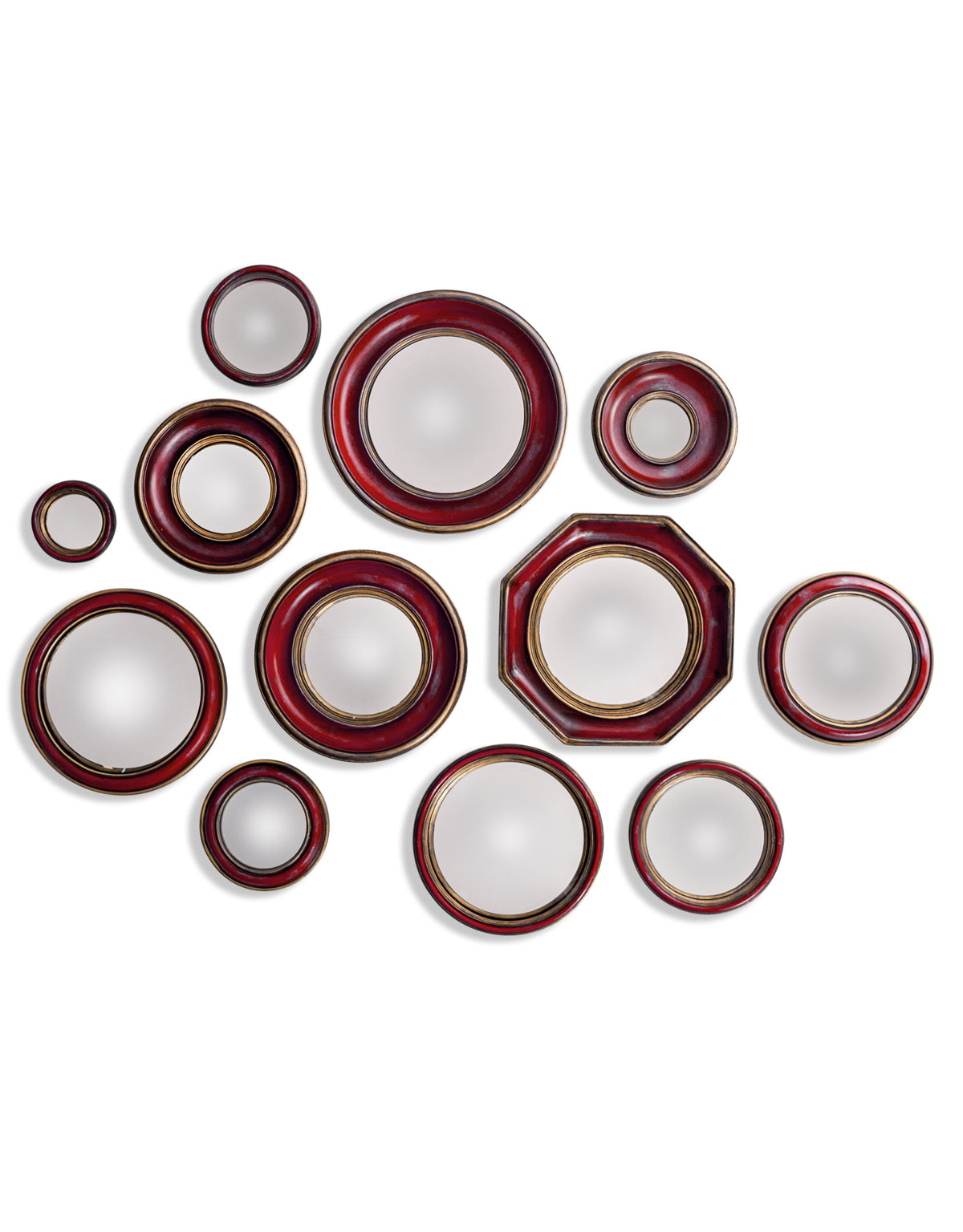 Set of 36 Blue/Red/Green With Gold Inner Frame Convex Mirrors - MK201