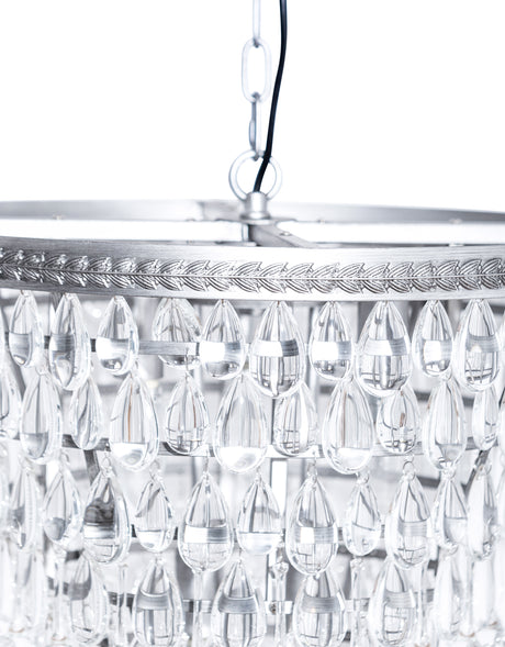 Large Brushed Silver Finish Rainfall Chandelier w/ Clear Crystals - CH294