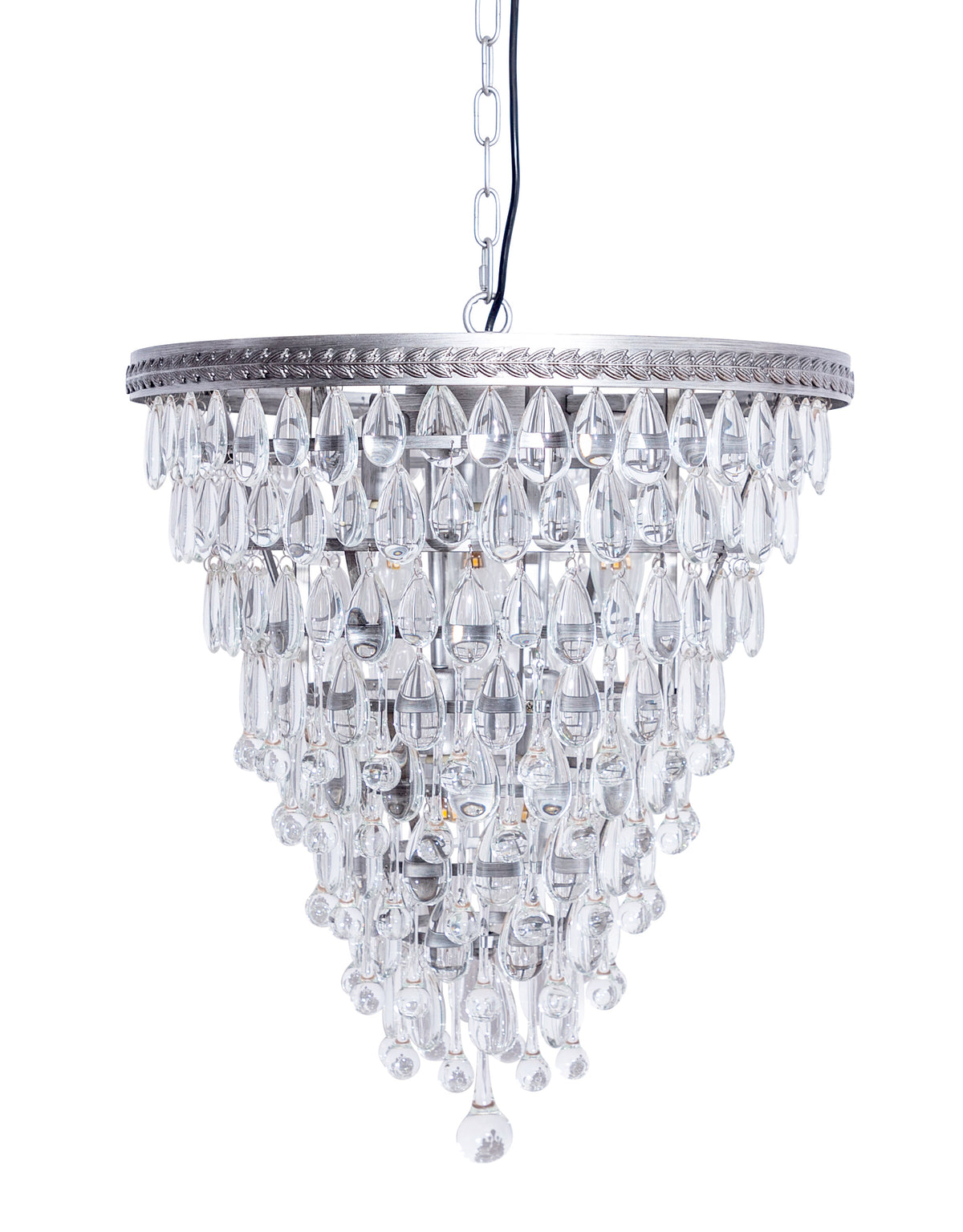 Large Brushed Silver Finish Rainfall Chandelier w/ Clear Crystals - CH294