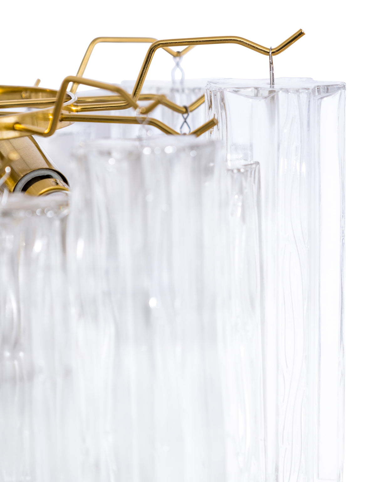 Brass with Multi Clear Waved Cylinder Glass Chandelier - CH298