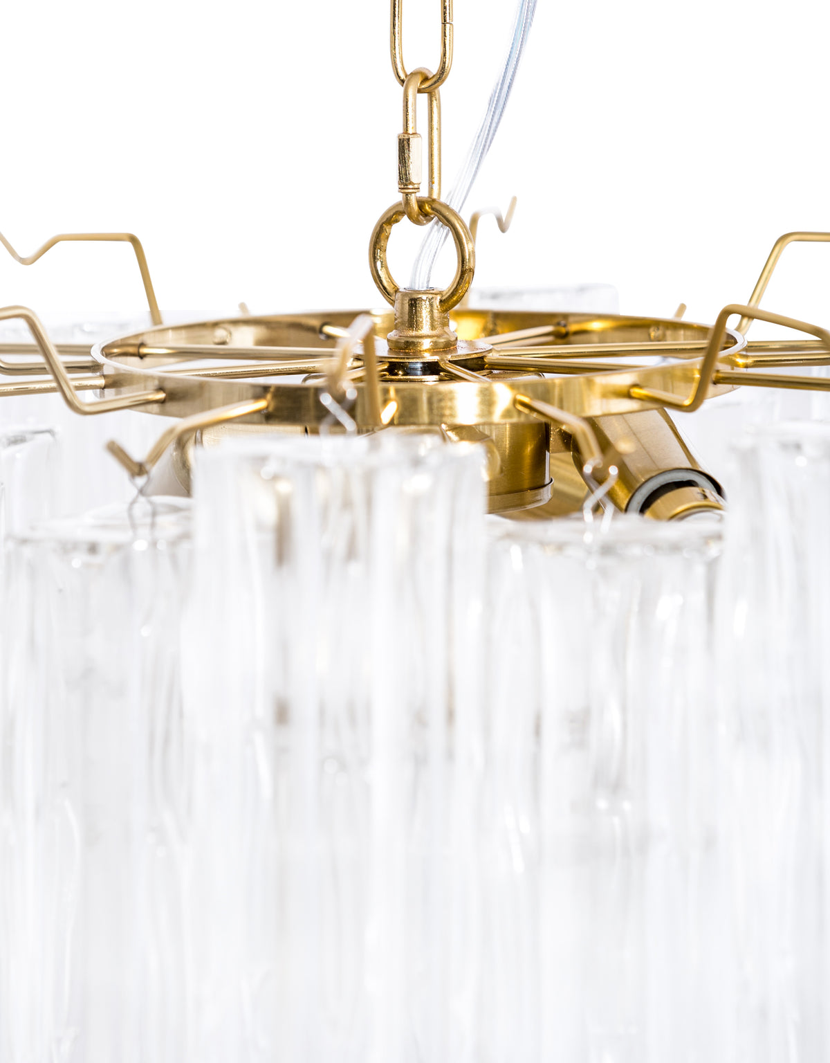 Brass with Multi Clear Waved Cylinder Glass Chandelier - CH298