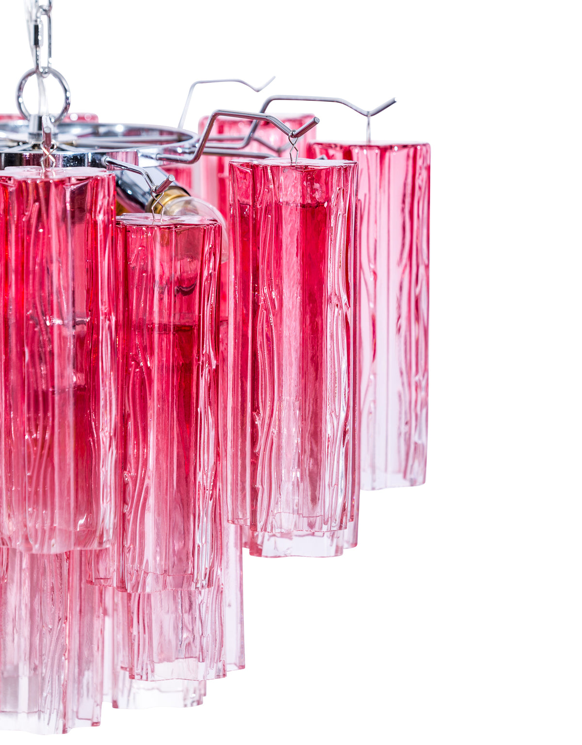 Chrome with Multi Pink Waved Cylinder Glass Chandelier - CH299