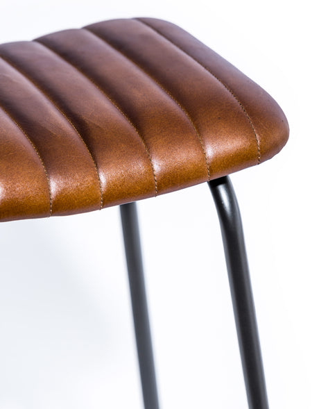Industrial Ribbed Leather & Iron Classic Bar Stool (to be bought in qtys of 2) - BJG14