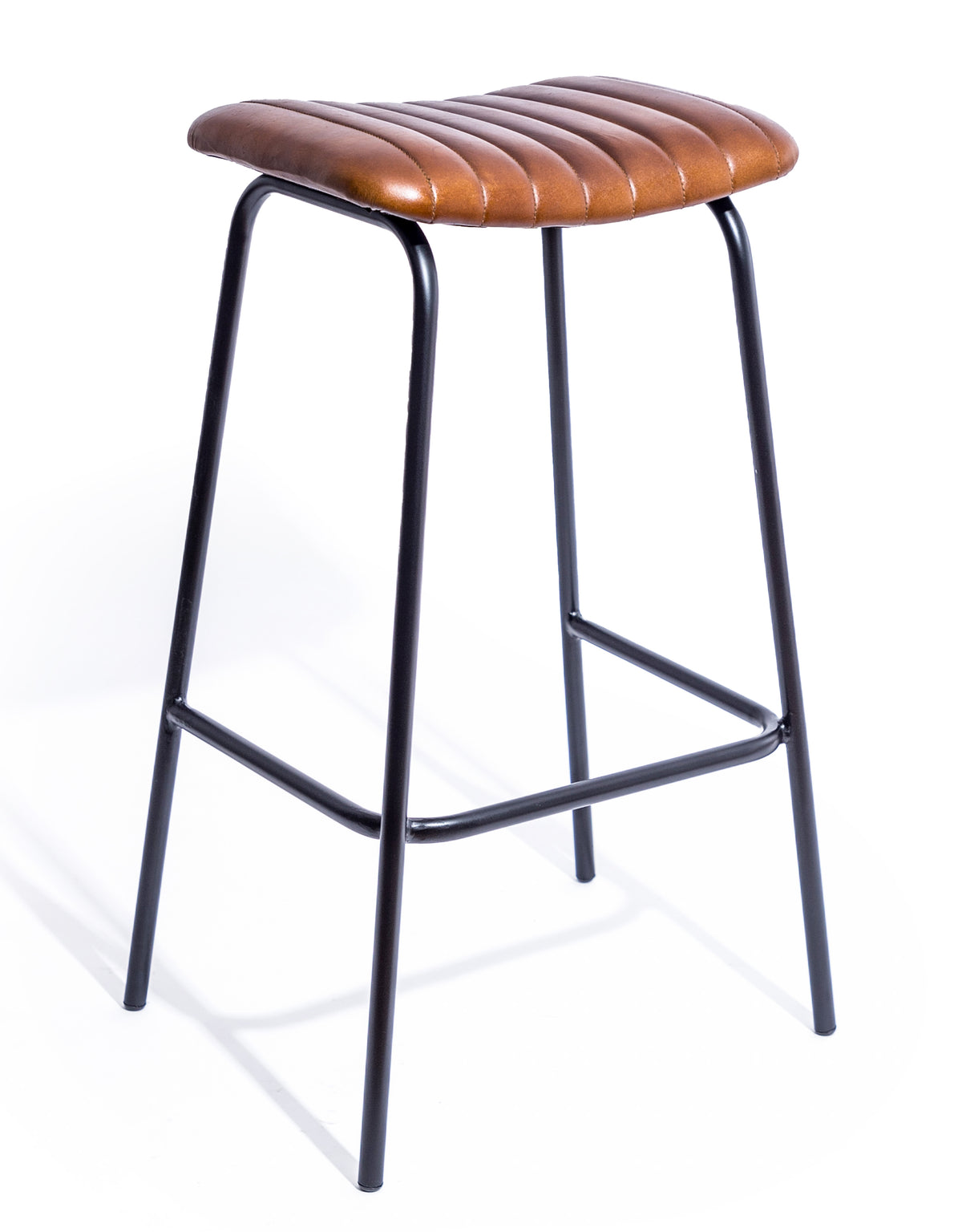 Industrial Ribbed Leather & Iron Classic Bar Stool (to be bought in qtys of 2) - BJG14