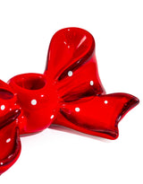 Ruby Red Spotted Ribbon Bow Ceramic Candle Holder (to be bought in qtys of 2) - EGC10
