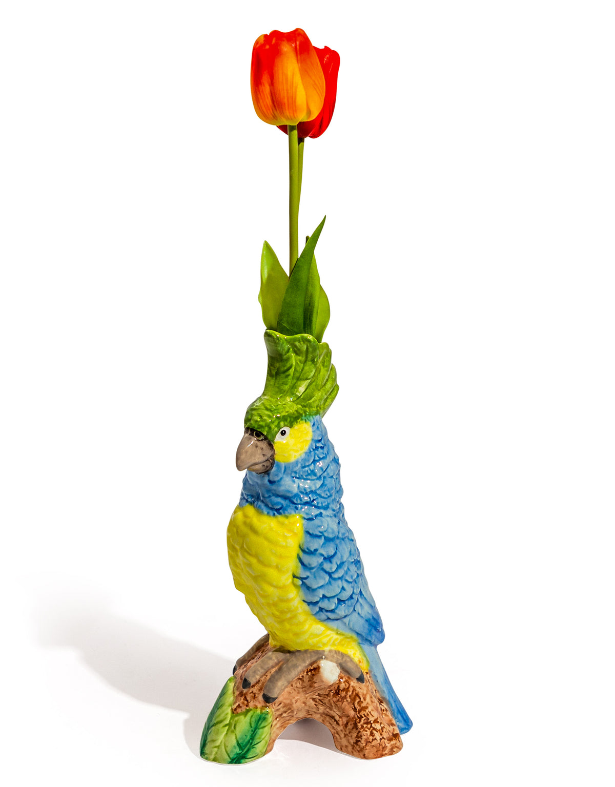 Blue & Yellow Parrot on Perch Ceramic Vase - EGC18